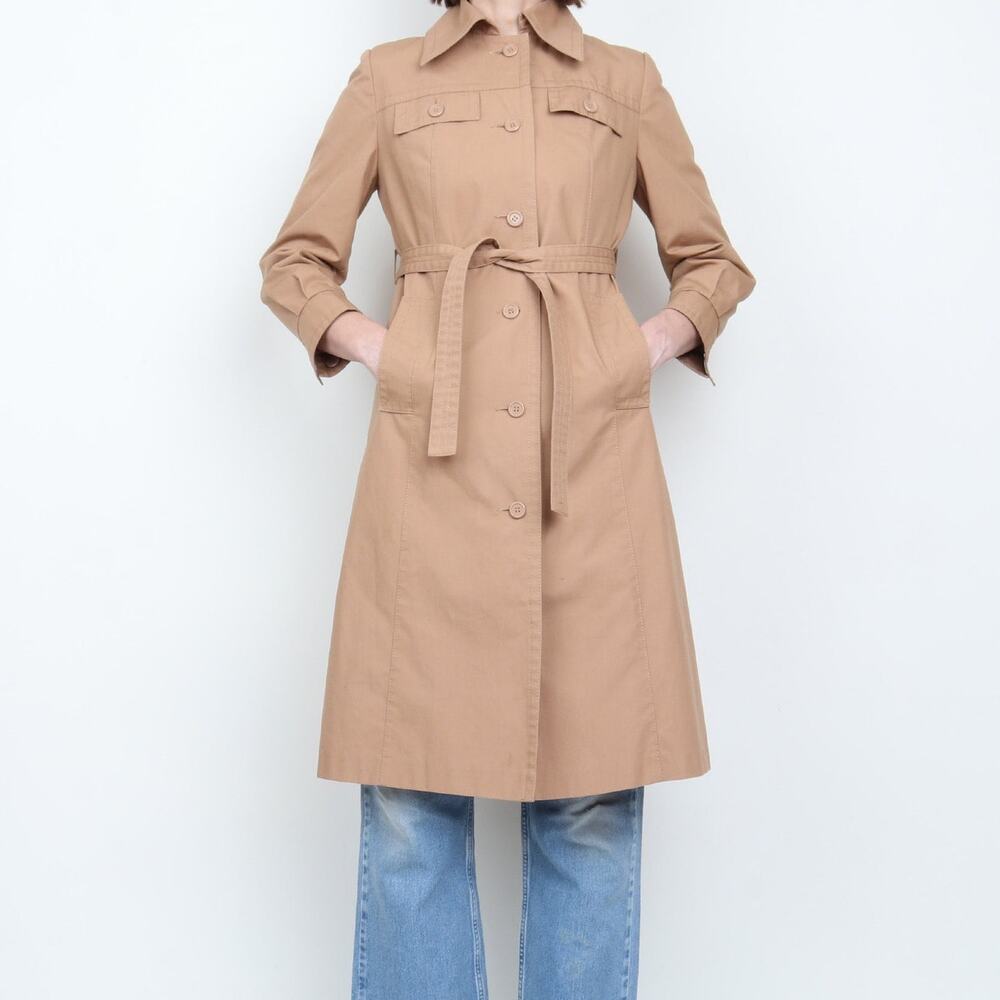 Vintage 1970s Tan Belted Trench Coat S Petite